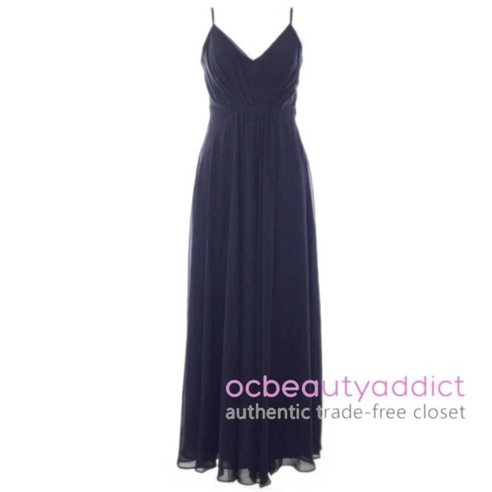 Eliza J Navy V-Neck Pleated Chiffon Gown Sz 4 - Picture 1 of 8
